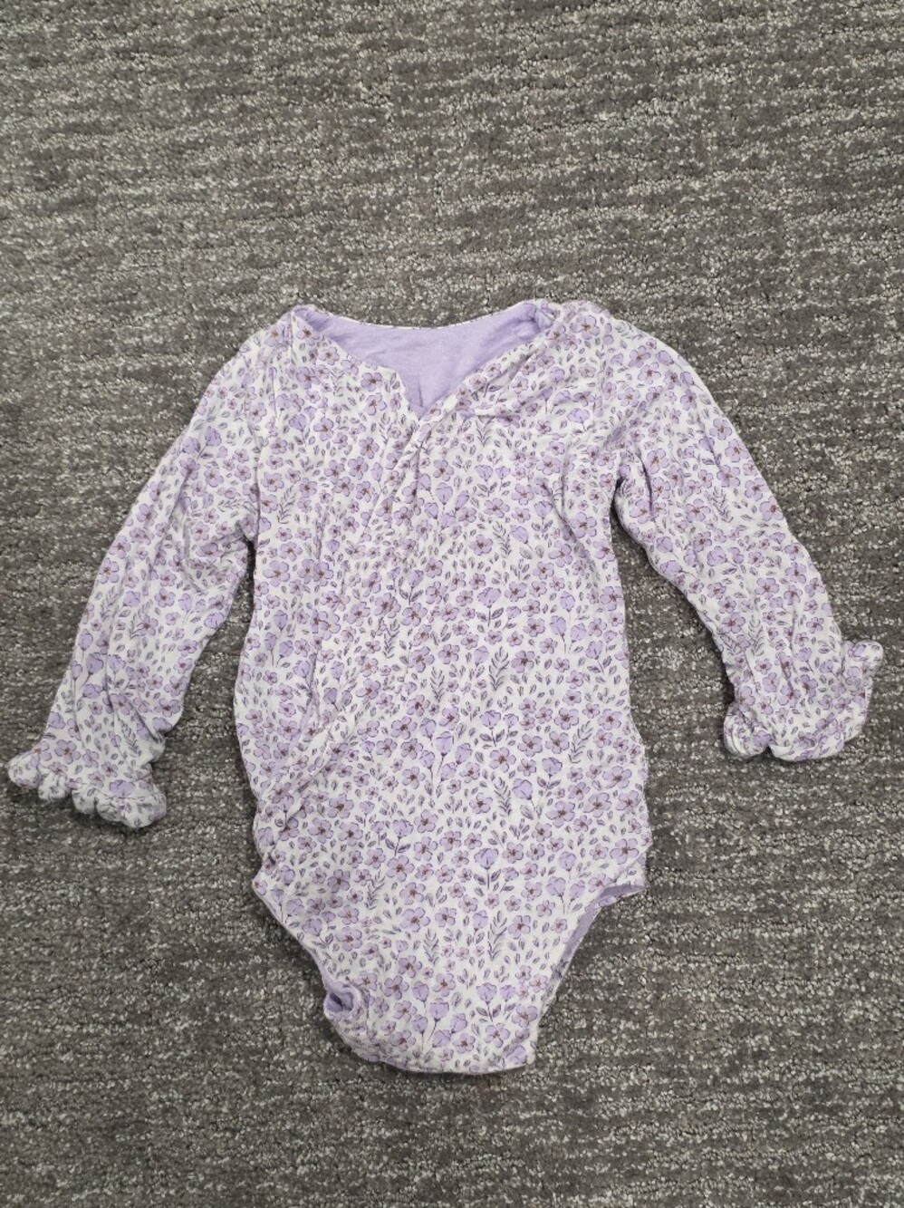 Purple Posies Rufffle Cuff Long-sleeved Bodysuit